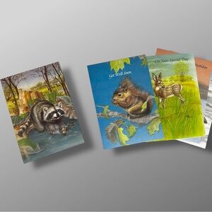 AMVETS Vintage Greeting Card Lot 5 Litho USA Birthday Get Well Animals